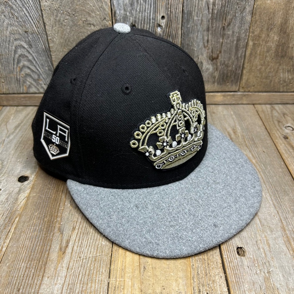 New Era LA Kings 50th Anniversary 59FIFTY Fitted Hat Black Grey 7 1/2 NHL